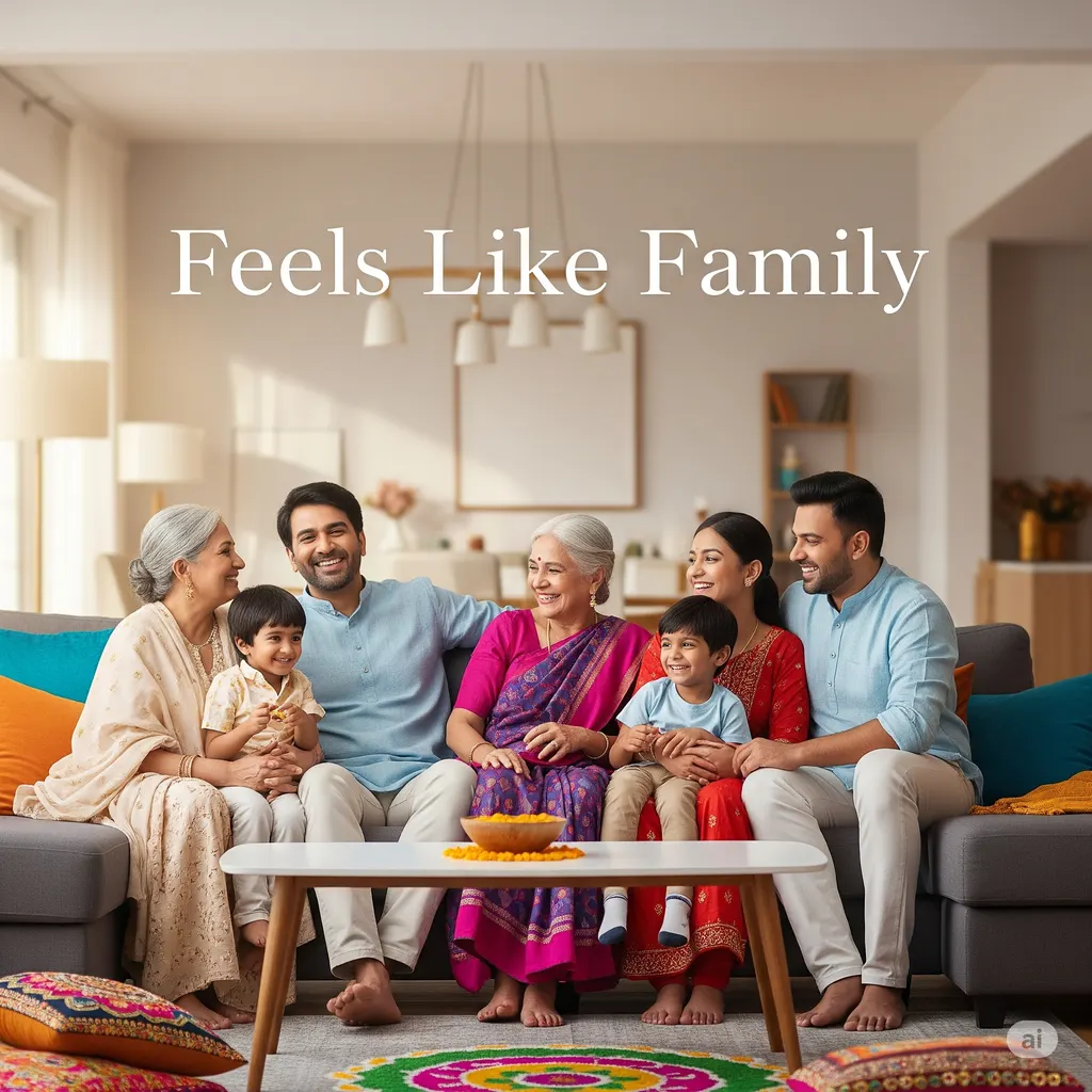 Family enjoying living room moments – Green Nest Villas Amroli offering affordable 3BHK bungalows in Amroli with gated community feel